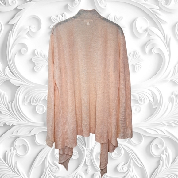 Eileen Fisher Peach Gauzy Knit Linen Drape Front Cardigan Size Large - Picture 3 of 3